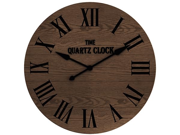 ARTPOWER 35.5" Extra Large Farmhouse Wall Clock,Solid Wood Veneer,Brown - color: Brown, size: 35.5"W x 35.5"H