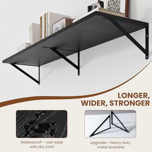 Heimlove 48W x 12D Deep Floating Shelves Set of 2 Black - color: Black With Black Metal Bracket, size: 48Wx12Dx5.8H