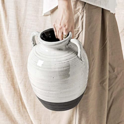 Large White Ceramic Vase with 2 Handles, 11.3 Inch, Farmhouse Rustic - color: Winnie - Aurora White, size: L(10.8"-11.8")