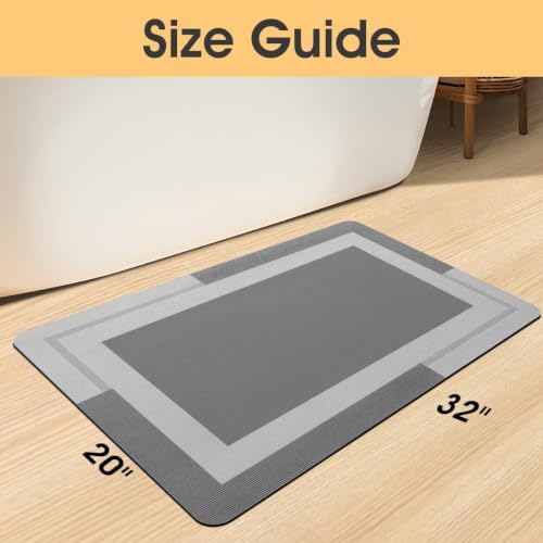 ACCUMTEK Non Slip Bath Mat, Thin Bathroom Rugs Fit Under Door, Quick Dry Bath Mats, Machine Washable Bath Rugs for Bathroom, Bathtub & Kitchen, Grey/Bordered/32 x20 - color: Grey, size: 1'8" x 2'8" (Rectangular)