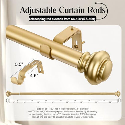 SIMEWIN Heavy Duty Curtain Rods for Windows 28 to 120 Inches, 1 Inch Gold Iron Curtain Rods with Classic Finials, Wall Mounted, LKCR005 - color: Gold, size: 28"-120"