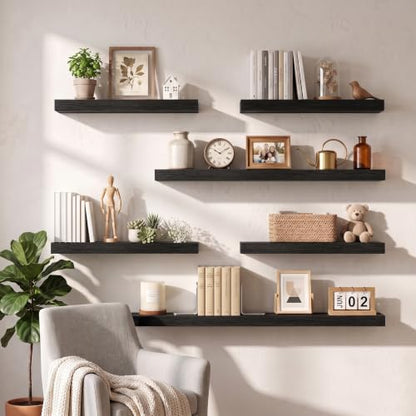 Dreamland 16" Black Floating Shelves 6.7" Deep Wall Mounted Set of 2 - color: Black, size: 6.7"D x 16"L