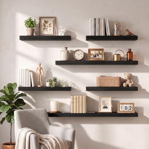 Dreamland 24Inch Black Floating Shelves 6.7" Deep Wall Mounted Set of 2 - color: Black, size: 6.7"D x 24"L
