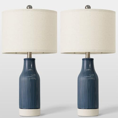 23.5" Bedside Lamps Set of 2, Blue Ceramic Table Lamp for Bedroom - color: Blue-2Pack-23.75"