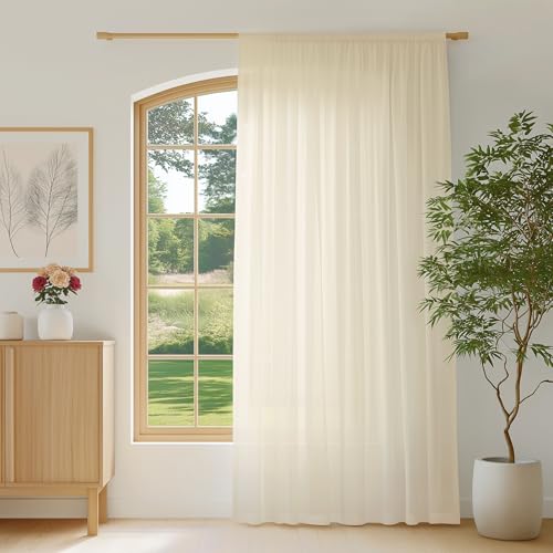 FMFUNCTEX Cream Sheer Curtains, 100X84, Rod Pocket, 1 Panel for Bedroom - color: Butter Cream, size: 100"W x 84"L (Pack of 1)