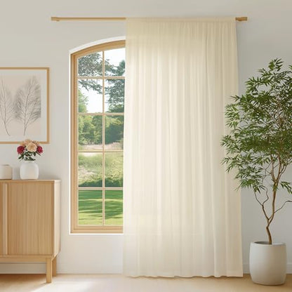 FMFUNCTEX Cream Sheer Curtains, 100X96, Rod Pocket, 1 Panel for Bedroom - color: Butter Cream, size: 100"W x 96"L (Pack of 1)