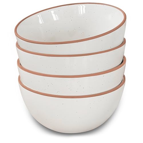 Mora Ceramic Bowls For Kitchen, 28oz - Bowl Set of 4 - For Cereal, Salad, Pasta, Soup, Dessert, Serving etc - Dishwasher, Microwave, and Oven Safe - For Breakfast, Lunch and Dinner - Vanilla White - color: Vanilla