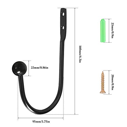Curtain Holdback, 4 Pcs Wall Mounted Drapery Tiebacks with Screws, Heavy Duty Metal Decorative Window Drapery Holder Curtain Hook, Black - color: 4 Pcs, Black