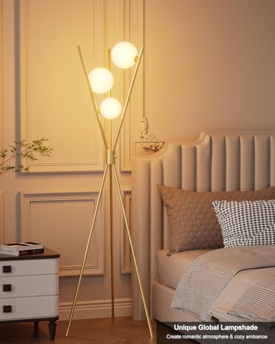 Lightdot Gold Tripod Floor Lamp Stepless Dimmable Globe Floor Lamp Modern - color: Gold-79A