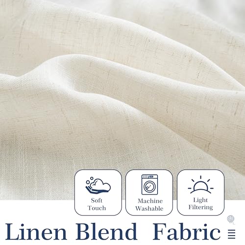 DriftAway Semi Sheer Scalloped Edge Linen Coastal Beach Window Curtains for Living Room Bedroom 2 Panels Rod Pocket Each Size 52 Inch by 72 Inch Navy - color: Linen Navy, size: 52"W x 72"L (Pack of 2)