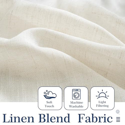 DriftAway Semi Sheer Scalloped Edge Linen Coastal Beach Window Curtains for Living Room Bedroom 2 Panels Rod Pocket Each Size 52 Inch by 72 Inch Navy - color: Linen Navy, size: 52"W x 72"L (Pack of 2)