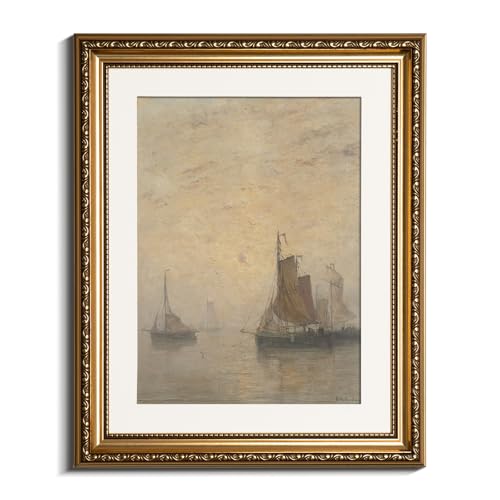 VIYYIEA Gold Framed Sailboat Wall Art Coastal Canvas Painting, 13×16 Inch - color: Boat, size: 16"L x 13"W