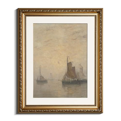 VIYYIEA Gold Framed Sailboat Wall Art Coastal Canvas Painting, 13×16 Inch - color: Boat, size: 16"L x 13"W