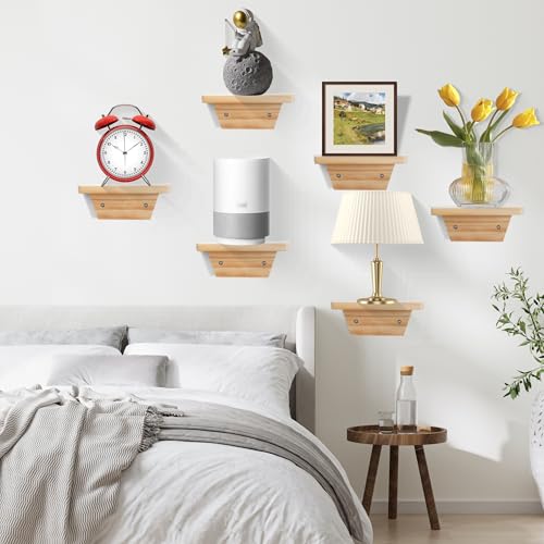 Small Wall Shelves,Speaker Shelf,Floating Shelf Trapezoid for Wifi Router - color: Natural Wood, size: Set of 2