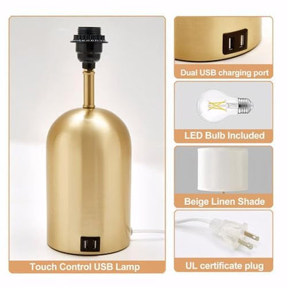 GyroVu Touch Control Table Lamp, Gold Bedside Table Lamps for Bedroom - color: Gold 1