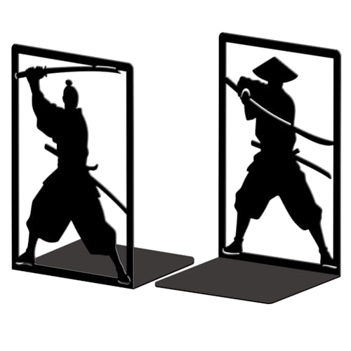 Peacoblue 5.3"x4.3"x7.9" Metal Bookends, Heavy Duty Book Ends for Shelves - style: Japanese Samurai