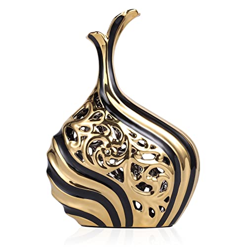 Black and Gold 15 inch Floor Standing Large vase with Unique skeletonized Large vase Pampas Grass Decoration for Living Room, Home Office Porch Shelves on Floor entryway Entrance Tabletop Decoration. - color: M-black Gold