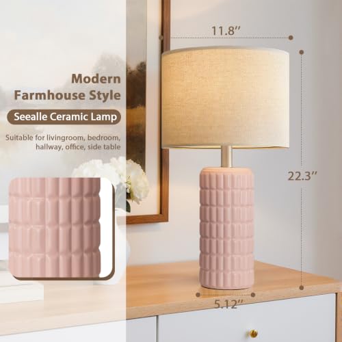 Seealle 23" Modern Ceramic Table Lamps Set of 2, Lamps for Bedroom, Pink - color: Pink