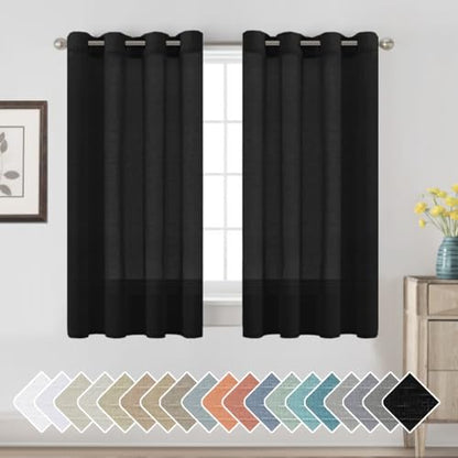 H.VERSAILTEX Black Linen Sheer Curtains 54" 2 Panels Grommet - color: Black, size: 52"W x 54"L (Pack of 2)