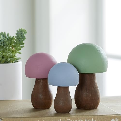 Your Heart's Content Wood Mushrooms, Set of 3 (Pastel Paint 3) - color: Pastel 3