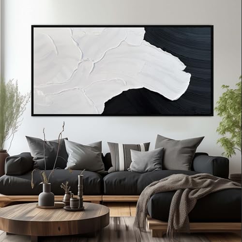 Black and White Abstract Wall Art Textured Oil Paintings 39x79 Inch - color: black, size: 39"L x 79"W