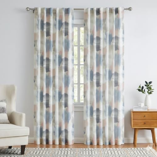 Kayne Studio Blue Pink Boho Abstract Rod Pocket Semi Sheer Curtains 84 Inch - color: Blue-rose Multi, size: 52"W x 84"L (Pack of 2)