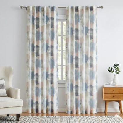 Kayne Studio Blue Pink Boho Abstract Rod Pocket Semi Sheer Curtains 84 Inch - color: Blue-rose Multi, size: 52"W x 84"L (Pack of 2)