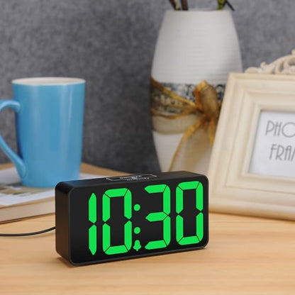 DreamSky Small Digital Alarm Clock for Bedroom with Large Big Numbers - color: Black Case Green Digits