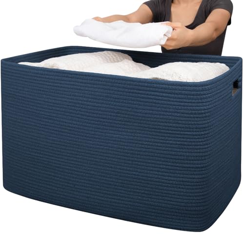 OIAHOMY 118L XXXLarge Rope Storage Basket, Oversized Blanket Basket Blue - color: Blue