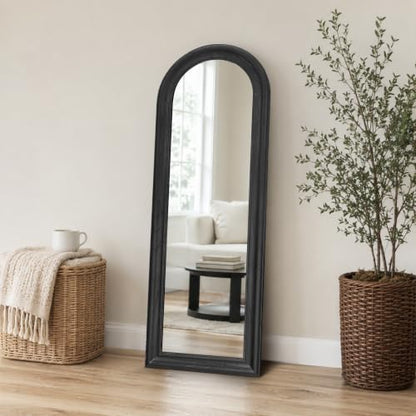 58x22 Solid Wood Arched Full Length Mirror, Elegant Black Finish - color: Black-ar Frame, size: 57.9"L x 21.9"W