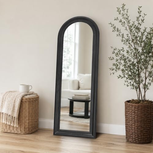 58x22 Solid Wood Arched Full Length Mirror, Elegant Black Finish - color: Black-ar Frame, size: 57.9"L x 21.9"W