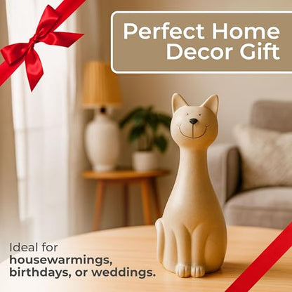 Skinny Sitting Kitty Figurine – Handcrafted Ceramic Cat Decorative Accent for Shelf, Console, or Coffee Table Display, Casual and Modern Living Room or Office Home Decor, 9", Gray