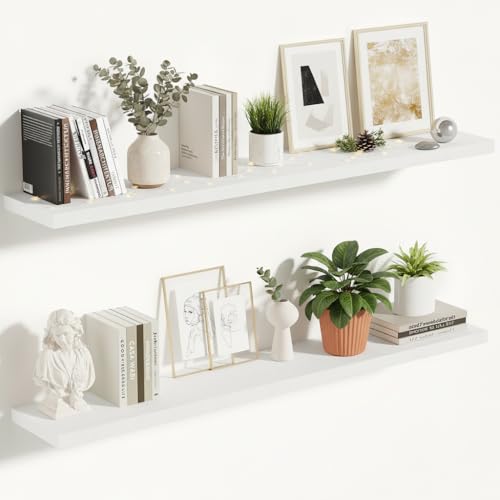 Vivelove 10 Inch Deep Floating Shelves for Wall 48” Set of 2, White - color: White, size: 47.2”wx10.2”dx1.5”h
