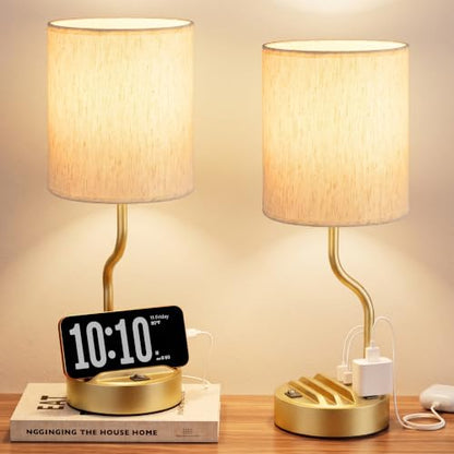 Fenmzee Bedside Lamps for Bedroom Set - 18" Gold Table Lamp for Nightstand - color: Cream & Gold