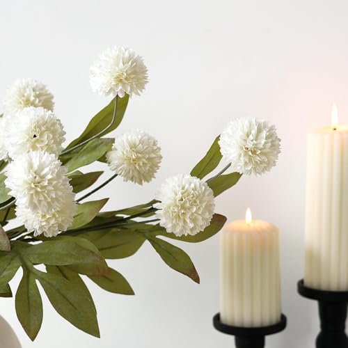 VIERENA 6 Pcs 27" Artificial Pompon Mum Silk Flower Stems for Vase (Cream) - color: Cream