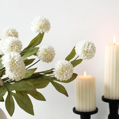 VIERENA 6 Pcs 27" Artificial Pompon Mum Silk Flower Stems for Vase (Cream) - color: Cream