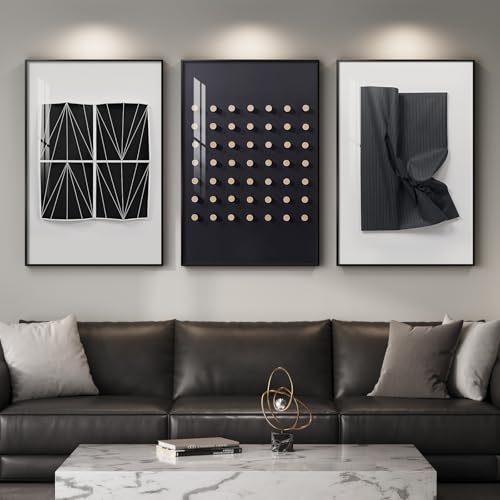 Large Framed Black and White Modern Abstract Living Room Wall Art, 24x36 In - color: Modern Black & White Set, size: 24" W x 36" H x 3 pieces