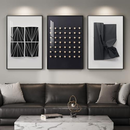 Large Framed Black and White Modern Abstract Living Room Wall Art, 24x36 In - color: Modern Black & White Set, size: 24" W x 36" H x 3 pieces