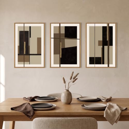 Celestdeco Abstract Black Brown Shapes Framed Canvas Wall Art Set-24"x36"x3 - color: Black Shapes Wall Art, size: 24"L x 36"W