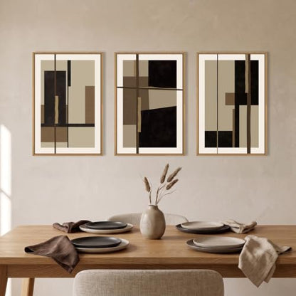 Celestdeco Abstract Black Brown Shapes Framed Canvas Wall Art Set-24"x36"x3 - color: Black Shapes Wall Art, size: 24"L x 36"W