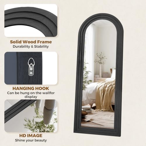 58x22 Arched Full Length Mirror, Solid Wood 3 Layer Frame, Black - color: Black-3 Layer-ar Frame, size: 57.9"L x 21.9"W