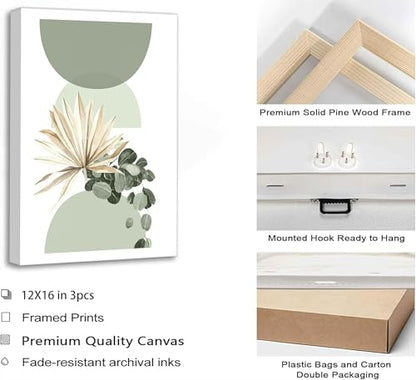 LAJDXSX 3 Pcs Neutral Abstract Boho Canvas Wall Art - color: Sage, size: 16x24in-Canvas