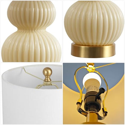 JONATHAN Y Daphne Ribbed Gourd Metal/Glass Table Lamp 20", Ivory - color: Ivory