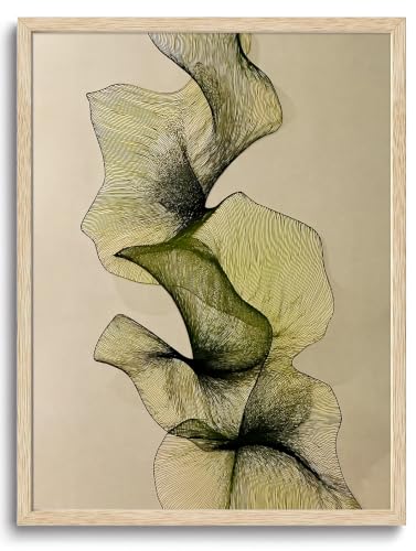 Framed Abstract Botanical Wall Art, Green Leaf Canvas Print,Wood Frame - color: KJSM-08 Framed, size: 20"L x 16"W