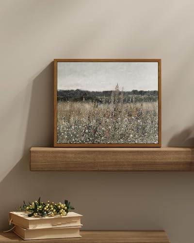 InSimSea Framed Canvas Wall Art Vintage Decor, Wildflower Field Canvas Wall Art Paintings Prints, Rustic Landscape Wall Decor for Bathroom Office, Office Dining Room Decor, 11"x14" - color: Champ Fleuri, size: 14"L x 11"W