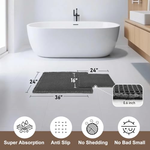 JIUZHEN Set of 2 Waffle Bathroom Rugs Boho Bath Mats 16"x24"+24"x36" Black - color: Black, size: 16"x24" + 24"x36"