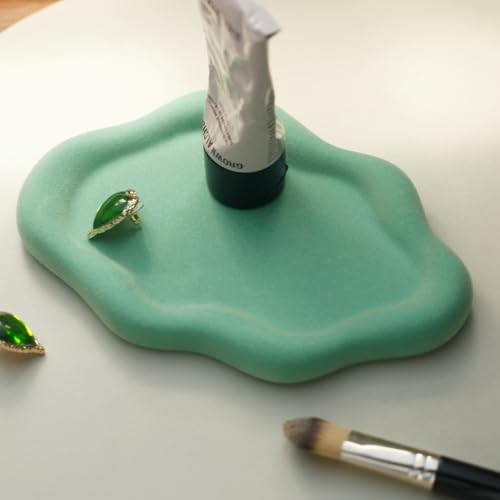 Jewelry Dish Trinket Tray for Women, Ring Dish Holder, Unique Cloud Shape Ceramic Plate Cute Things Vanity Aesthetic Room Decor Mother's Day Birthday (Flocked Green) - color: Flocked Green
