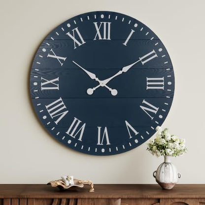Large Wall Clock with Roman Numeral, 28” Shiplap Farmhouse Clock - color: Blue, size: 28 Inch