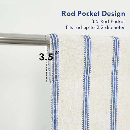 DriftAway Farmhouse Double Layer Linen Blackout Tie Up Curtains Thermal Insulated Vertical Striped Fully Lined Balloon Roman Shade Bathroom Window Adjustable Rod Pocket 39 Inch by 55 Inch Navy - color: Navy Blue, size: 39"W x 55"L (Pack of 1)