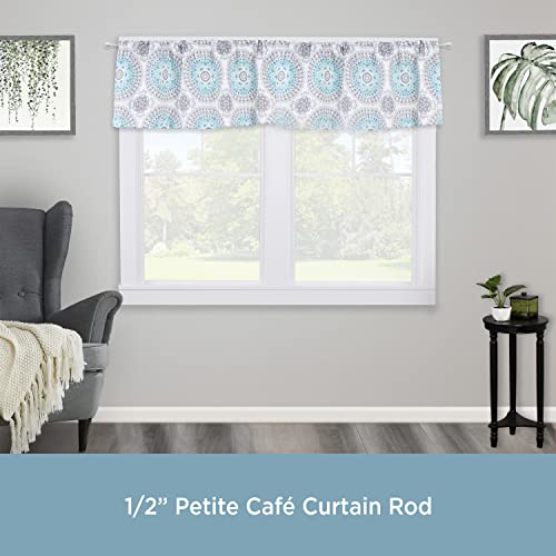 Kenney – Davenport Petite Café 1/2" Diameter Decorative Curtain Rod with Ball Ends, Adjustable 28–48", White - color: White, size: 48-86", style: Curtain Rod